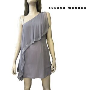 Susana Monaco Silk Draped Asymmetrical Dress Cocktail Party Special Occasion